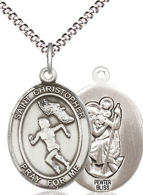 Lady's Track & Field / St. Christopher Medal in Fine Pewter, 3/4", Your Choice of Chain # 17506