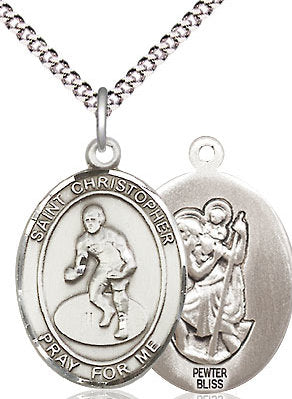 Wrestling / St. Christopher Medal in Fine Pewter, 3/4", Your Choice of Chain # 17507