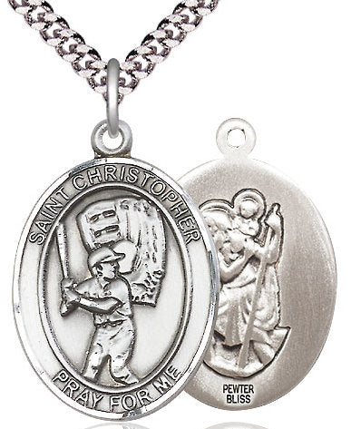 Baseball / St. Christopher Medal in Fine Pewter, 1", Your Choice of Chain # 17508
