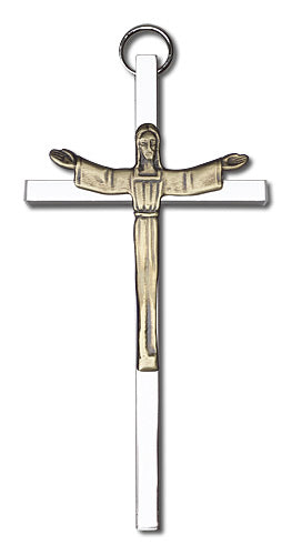4" Risen Christ Cross, Gold-Tone Figure on Nickel Plated Cross, # 1751