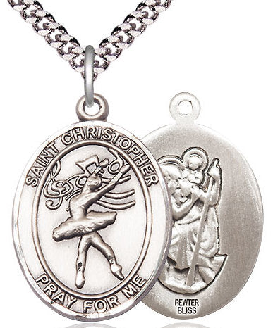 Dance / St. Christopher Medal in Fine Pewter, 1", Your Choice of Chain # 17510