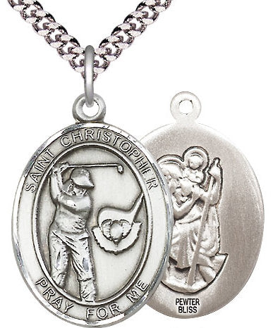 Golf / St. Christopher Medal in Fine Pewter, 1", Your Choice of Chain # 17513
