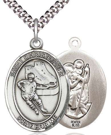Hockey / St. Christopher Medal in Fine Pewter, 1", Your Choice of Chain # 17515