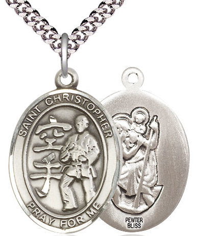 Karate / St. Christopher Medal in Fine Pewter, 1", Your Choice of Chain # 17516