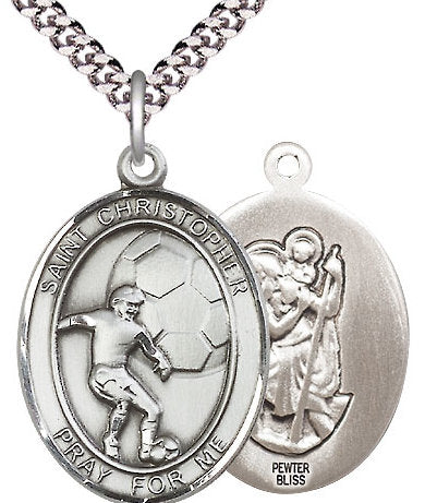 Soccer / St. Christopher Medal in Fine Pewter, 1", Your Choice of Chain # 17518