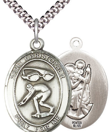 Swimming / St. Christopher Medal in Fine Pewter, 1", Your Choice of Chain # 17520