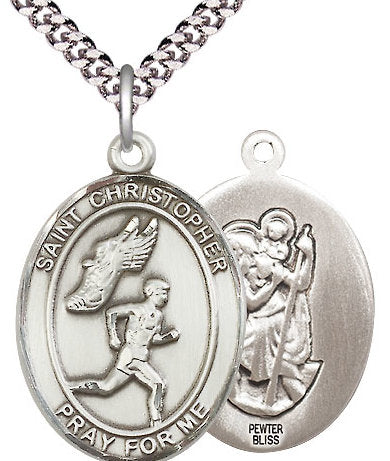 Men's Track & Field / St. Christopher Medal in Fine Pewter, 1", Your Choice of Chain # 17522