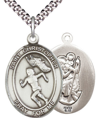 Lady's Track & Field / St. Christopher Medal in Fine Pewter, 1", Your Choice of Chain # 17524