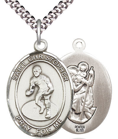 Wrestling / St. Christopher Medal in Fine Pewter, 1", Your Choice of Chain # 17525