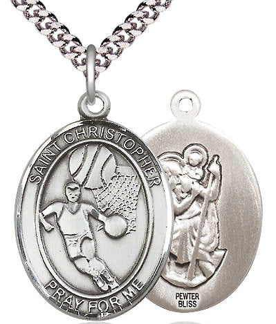 Basketball / St. Christopher Medal in Fine Pewter, 1", Your Choice of Chain # 17530