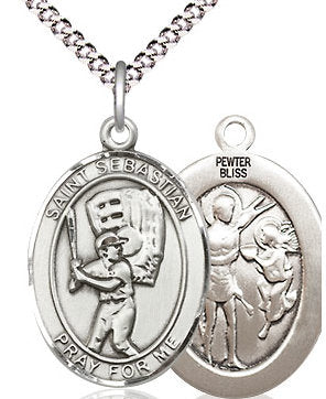 Baseball / St. Sebastian Medal in Fine Pewter, 3/4", Your Choice of Chain # 17531