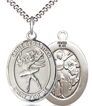 Dance / St. Sebastian Medal in Fine Pewter, 3/4", Your Choice of Chain # 17534