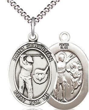 Golf / St. Sebastian Medal in Fine Pewter, 3/4", Your Choice of Chain # 17536