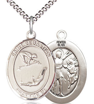 Gymnastics / St. Sebastian Medal in Fine Pewter, 3/4", Your Choice of Chain # 17537
