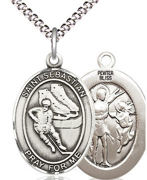 Hockey / St. Sebastian Medal in Fine Pewter, 3/4", Your Choice of Chain # 17538