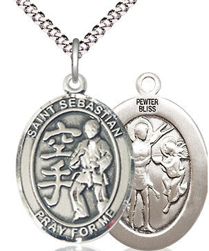 Karate / St. Sebastian Medal in Fine Pewter, 3/4", Your Choice of Chain # 17539