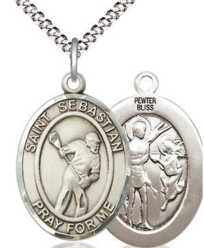 Lacrosse / St. Sebastian Medal in Fine Pewter, 3/4", Your Choice of Chain # 17540