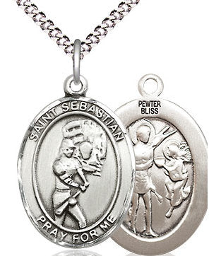 Lady's Softball / St. Sebastian Medal in Fine Pewter, 3/4", Your Choice of Chain # 17542