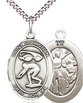 Swimming / St. Sebastian Medal in Fine Pewter, 3/4", Your Choice of Chain # 17543