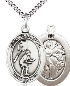 Tennis / St. Sebastian Medal in Fine Pewter, 3/4", Your Choice of Chain # 17544