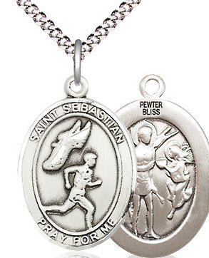 Men's Track & Field / St. Sebastian Medal in Fine Pewter, 3/4", Your Choice of Chain # 17545