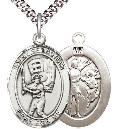 Baseball / St. Sebastian Medal in Fine Pewter, 1", Your Choice of Chain # 17548