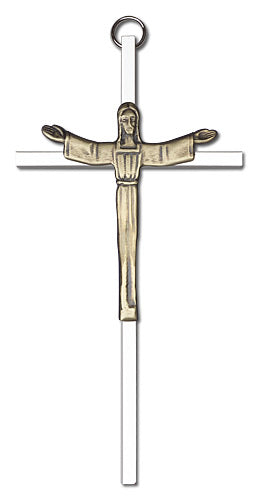 6" Risen Christ Cross, Gold-Tone Figure on Nickel Plated Cross, # 1755