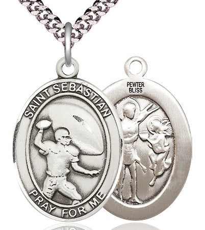 Football / St. Sebastian Medal in Fine Pewter, 1", Your Choice of Chain # 17552