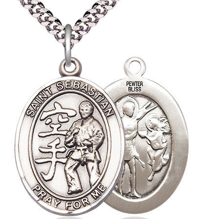 Karate / St. Sebastian Medal in Fine Pewter, 1", Your Choice of Chain # 17557