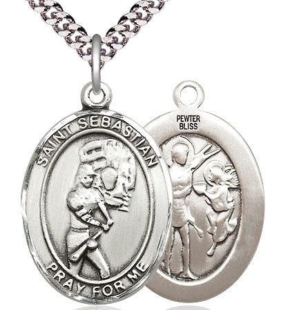 Lady's Softball / St. Sebastian Medal in Fine Pewter, 1", Your Choice of Chain # 17560