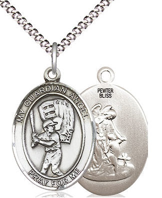 Baseball / Guardian Angel Medal in Fine Pewter, 3/4", Your Choice of Chain # 17567