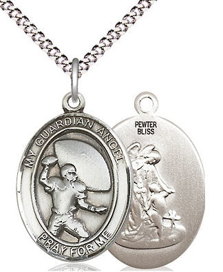Football / Guardian Angel Medal in Fine Pewter, 3/4", Your Choice of Chain # 17569
