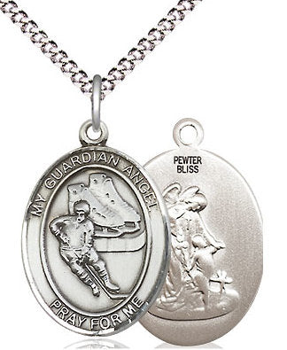 Hockey / Guardian Angel Medal in Fine Pewter, 3/4", Your Choice of Chain # 17570