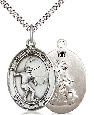 Soccer / Guardian Angel Medal in Fine Pewter, 3/4", Your Choice of Chain # 17572