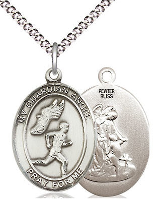 Men's Track & Field / Guardian Angel Medal in Fine Pewter, 3/4", Your Choice of Chain # 17573