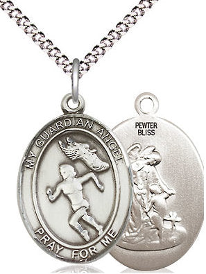 Lady's Track & Field / Guardian Angel Medal in Fine Pewter, 3/4", Your Choice of Chain # 17574