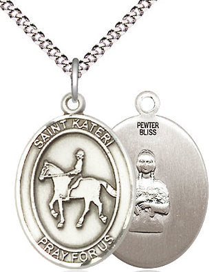 Equestrian / St. Kateri Medal in Fine Pewter, 3/4", Your Choice of Chain # 17575