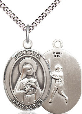 Baseball / St. Rita Medal in Fine Pewter, 3/4", Your Choice of Chain # 17578