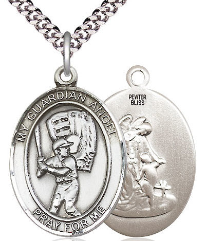 Baseball / Guardian Angel Medal in Fine Pewter, 1", Your Choice of Chain # 17580