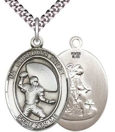 Football / Guardian Angel Medal in Fine Pewter, 1", Your Choice of Chain # 17582