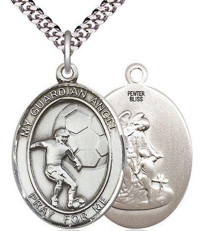 Soccer / Guardian Angel Medal in Fine Pewter, 1", Your Choice of Chain # 17584