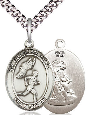 Men's Track & Field / Guardian Angel Medal in Fine Pewter, 1", Your Choice of Chain # 17585