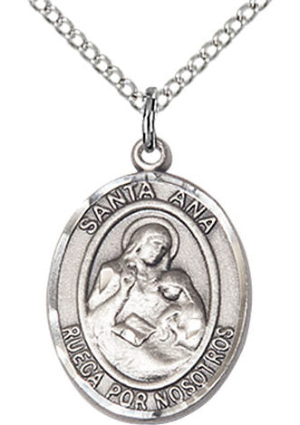 Santa Ana Spanish Medal in Fine Pewter, 3/4", Your Choice of Chain # 17591