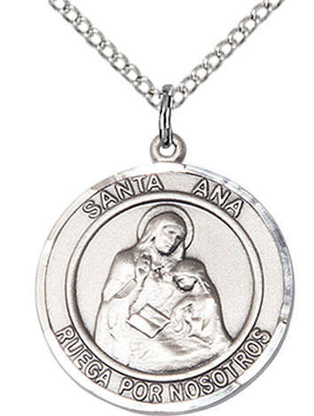 Santa Ana Spanish Medal in Fine Pewter, 3/4" round Your Choice of Chain # 17595