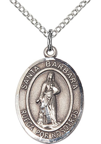 Santa Barbara Spanish Medal in Fine Pewter, 3/4", Your Choice of Chain # 17597