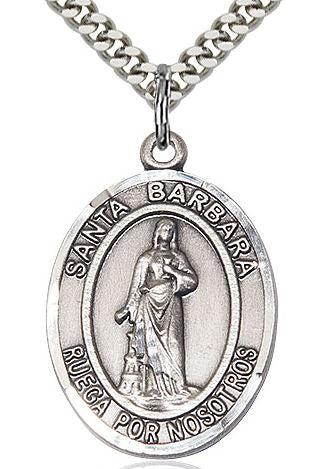 Santa Barbara Spanish Medal in Fine Pewter, 1", Your Choice of Chain # 17598