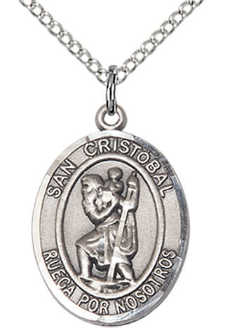 San Cristobal Spanish Medal in Fine Pewter, 3/4", Your Choice of Chain # 17599
