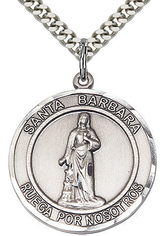 Santa Barbara Spanish Medal in Fine Pewter, 1" round, Your Choice of Chain # 17602
