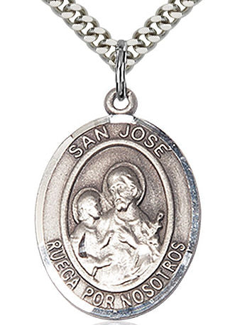 San Jose Spanish Medal in Fine Pewter, 1", Your Choice of Chain # 17606