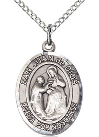 San Juan de Dios Spanish Medal in Fine Pewter, 3/4", Your Choice of Chain # 17607